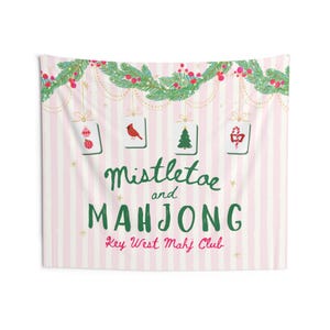 Mahjong Christmas Party Banner, Personalized Mahjong Christmas Decor, Mistletoe & Mahjong Tapestry, Mahj Club Holiday Party Sign image 6