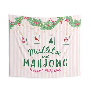 Mahjong Christmas Party Banner, Personalized Mahjong Christmas Decor, Mistletoe & Mahjong Tapestry, Mahj Club Holiday Party Sign image 4