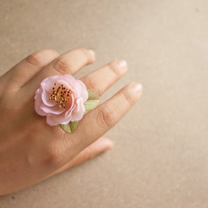 Cherry blossom ring, polymer clay handmade flower, sakura ring image 1