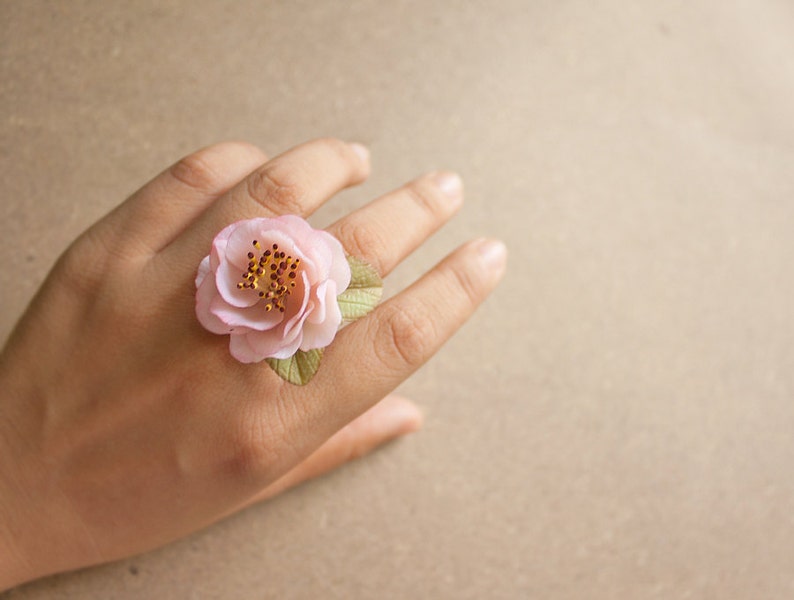 Cherry blossom ring, polymer clay handmade flower, sakura ring image 1