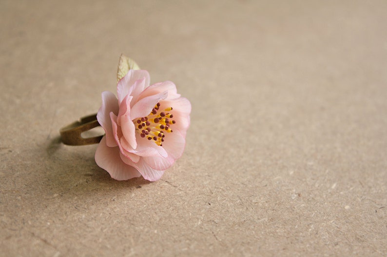 Cherry blossom ring, polymer clay handmade flower, sakura ring image 4