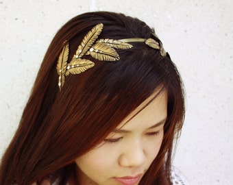 gold feather headband, handmade by polymer clay, country sweet girl