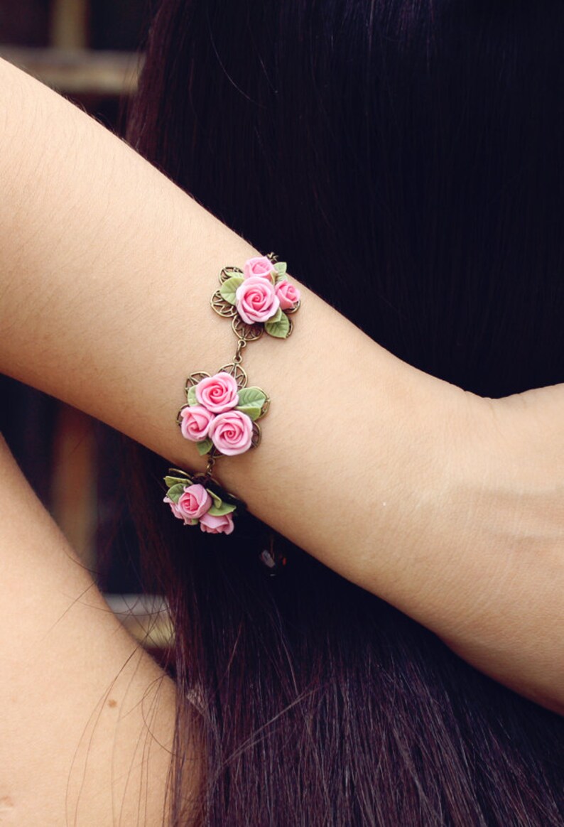 Pink Rose Bracelet Flowers Bracelet Vintage Bracelet Etsy