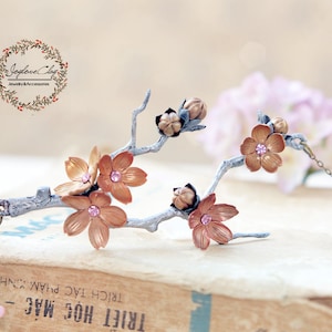 rose gold silver cherry blossom necklace ,handmade flowers necklace