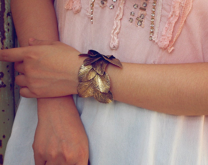 Gold Leaf Cuff, Gold Leaf Bracelet ,handmade by Clay Etsy