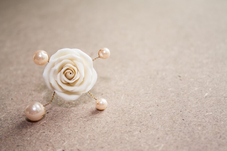 Ivory Rose Clay Flower Hair Pins set 5 Flower Hair Pin Bridal Hair Pin
