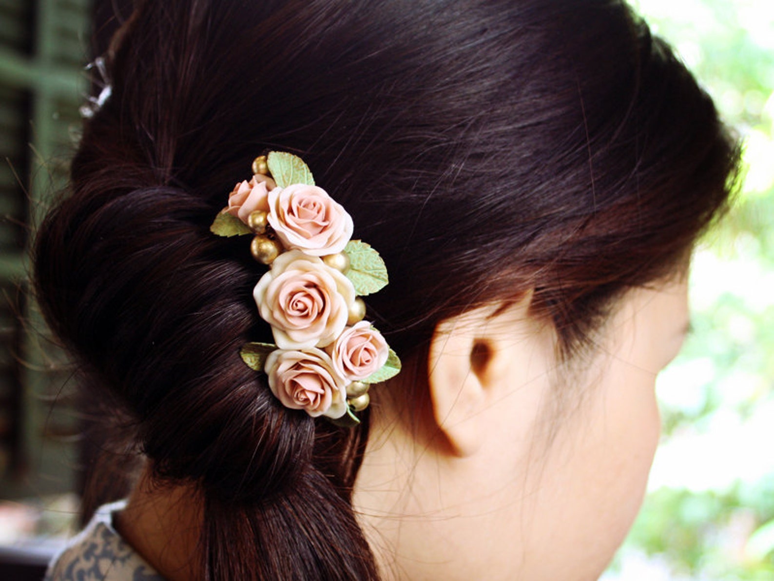 Dust Pink Hair Comb Hair Accessoriespolymer Clay Flower Etsy