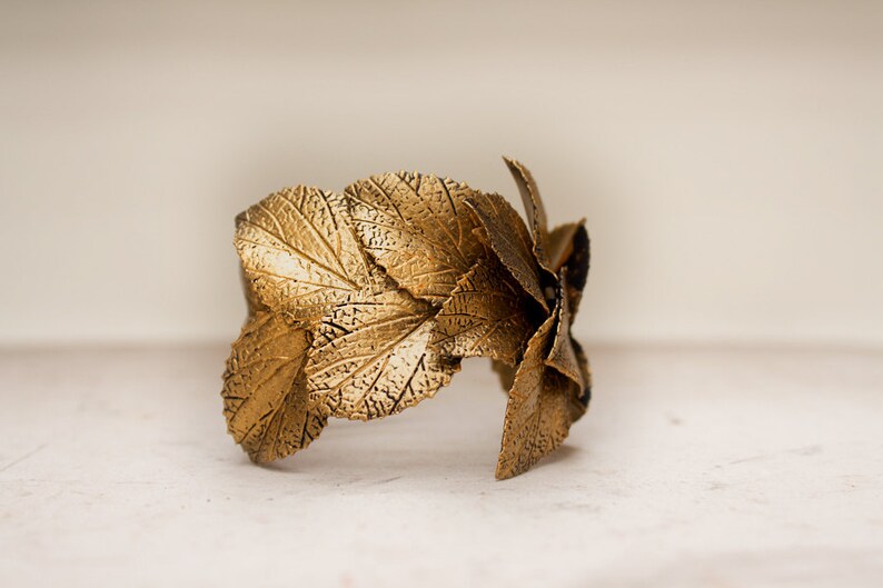Gold leaf cuff gold leaf bracelet handmade by clay Etsy