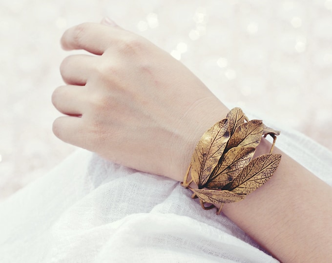 Gold Leaf Cuff, Gold Leaf Bracelet ,handmade by Clay Etsy