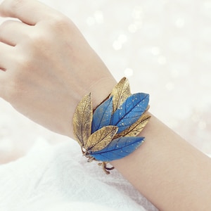 gold leaf cuff, gold leaf bracelet ,handmade by clay