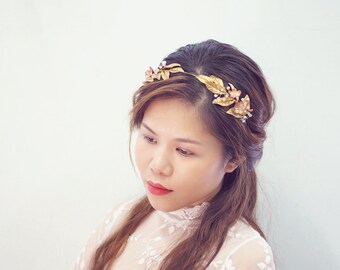 gold flower headband,greek headband, made by polymner clay sweet girl