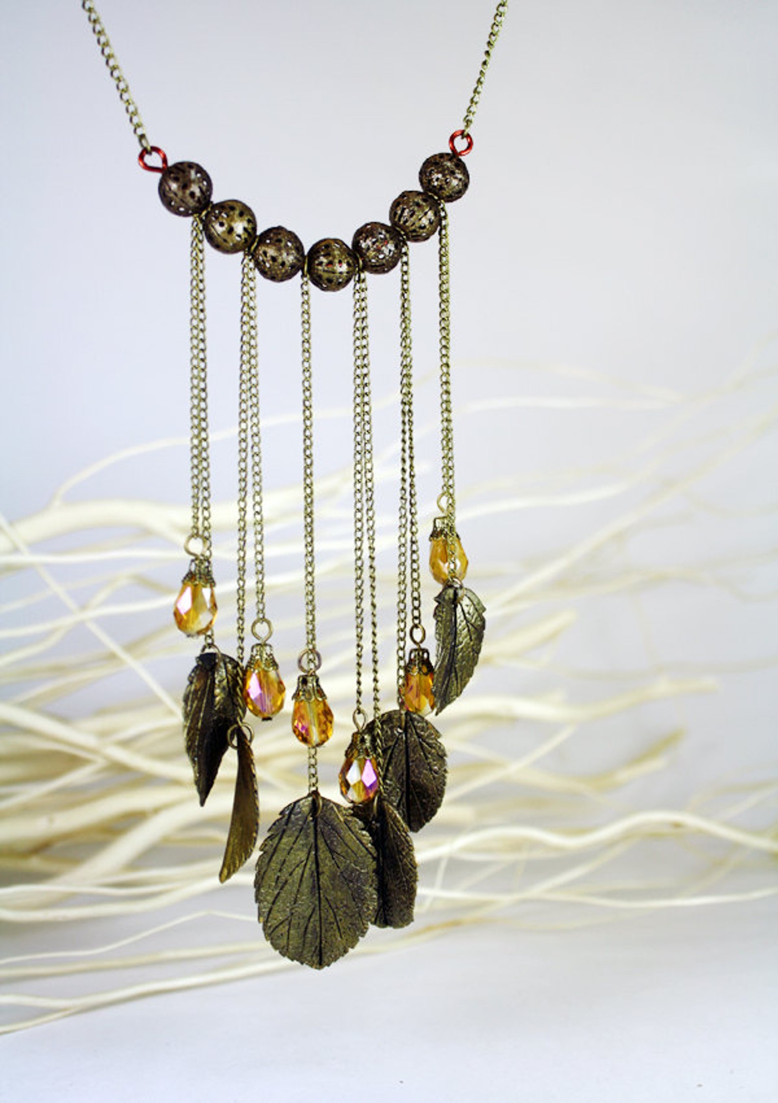 Gold rose and leaf necklace handmade flowers necklace Etsy