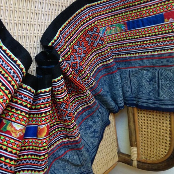 Hmong Vintage Tribal Skirt Fabric Handmade faded batik Ethnic Batik Crafting Textile supplies