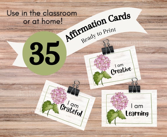 35 Printable Affirmation Cards | I Am/I Can Positive Quotes | Mindfulness for Kids, Teachers, Classroom, Home | Instant Download