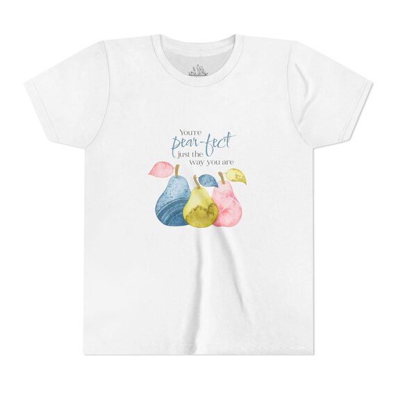 Youth Short Sleeve Tee with Inspirational Pear Design, Cute Kid's Shirt, Gift for Young Dreamers, Birthday Present, Playful Everyday Wear