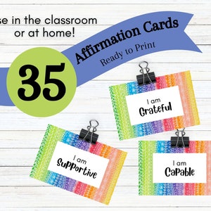 35 x Affirmations Karten | I Am / Ich kann positive Zitate | Achtsamkeit für Kinder, Lehrer, Klassenzimmer, Zuhause | Sofort Download