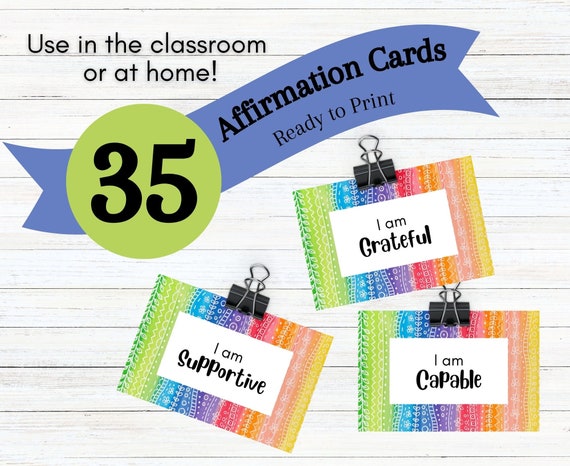 35 Printable Affirmation Cards | I Am/I Can Positive Quotes | Mindfulness for Kids, Teachers, Classroom, Home | Instant Download