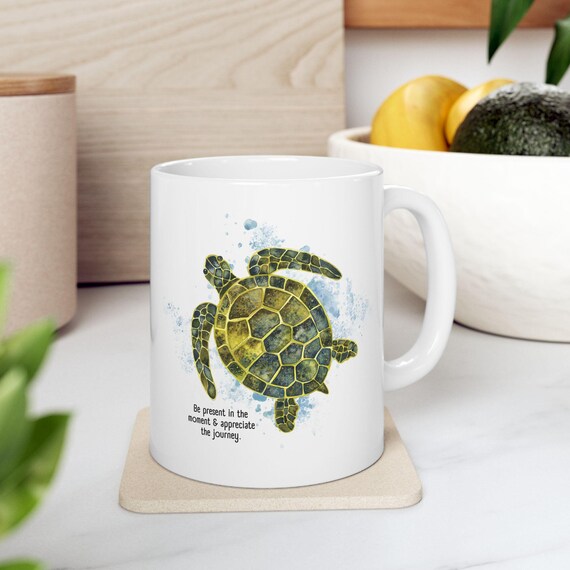 Ocean Turtle Ceramic Mug, Sea Quote Coffee Cup, Nature Lover Gift, Beach House Decor, 11oz 15oz
