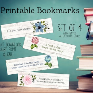 Watercolour Floral Bookmarks - Instant Download