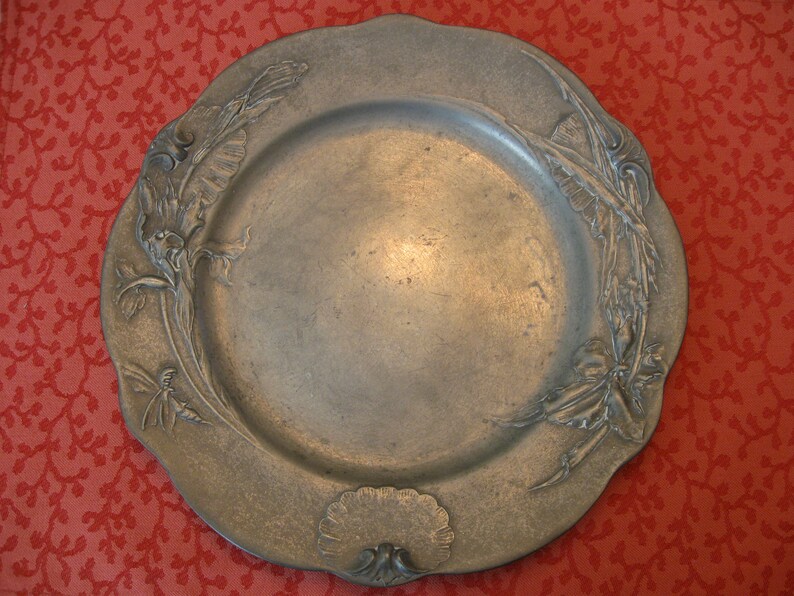 Antique Kayserzinn Pewter at Its Art Nouveau Best Pewter Wine Pitcher and Plate