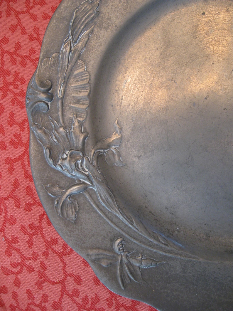 Antique Kayserzinn Pewter at Its Art Nouveau Best Pewter Wine Pitcher and Plate