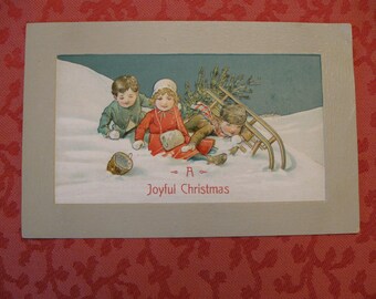 Christmas Postcard - The Fun of Sledding