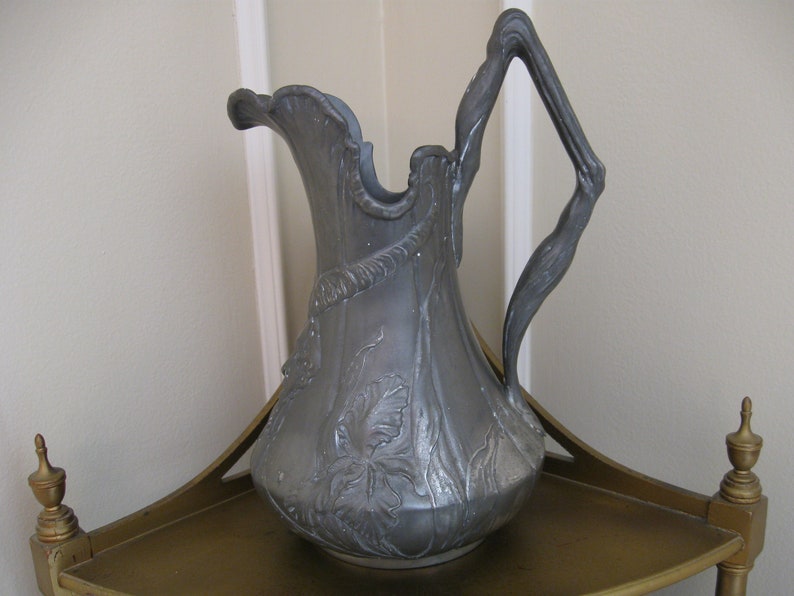 Antique Kayserzinn Pewter at Its Art Nouveau Best Pewter Wine Pitcher and Plate
