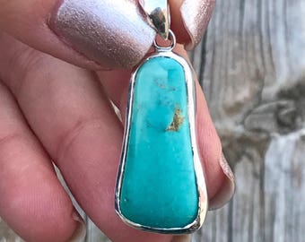 Turquoise Cabochon Pendant set in 925 Sterling Silver, One of a Kind, OOAK