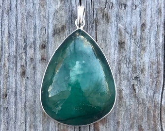 Emerald Cabochon Pendant set in 925 Sterling Silver, One of a Kind, OOAK
