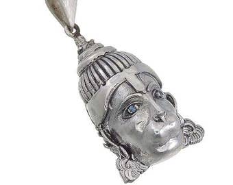 Hanuman Pendant in Sterling Silver with Gemstone (Aquamarine, Garnet, or Tsavorite (green garnet)) Eyes, Lord Hanuman, Hanuman-ji