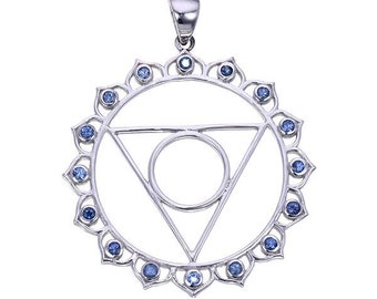 Chakra, Throat Chakra Pendant with Blue Sapphires made in 925 Sterling Silver, Vishuddha Chakra