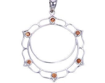 Chakra, Sacral (naval) Chakra Pendant with Orange Sapphires made in 925 Sterling Silver, Swadhisthana Chakra