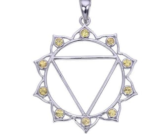 Chakra, Solar Plexus Chakra Pendant with Yellow Sapphires made in 925 Sterling Silver, Manipura Chakra