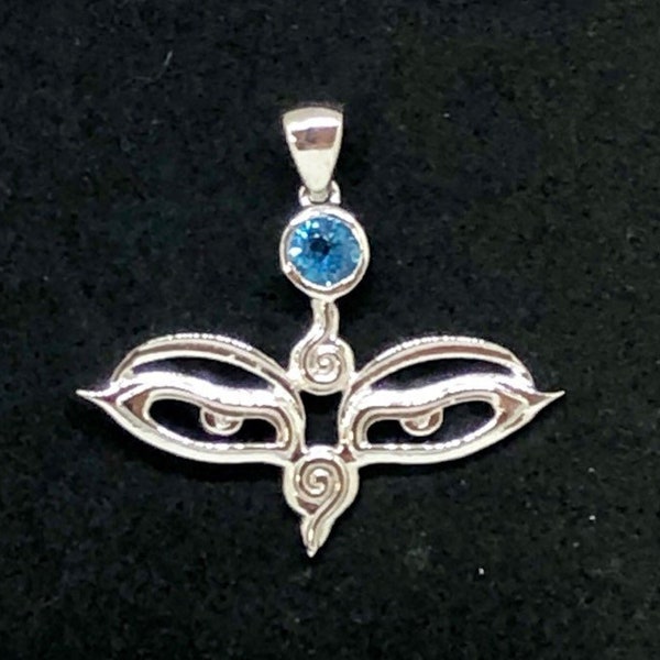 Sterling Silver Eyes Pendant with Choice of Amethyst, Blue Topaz, Aquamarine, Peridot, or Garnet - donation to Seva Foundation w/ each sale!