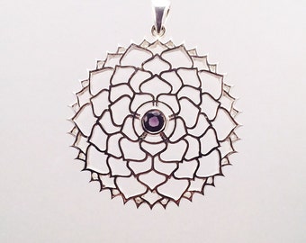 Chakra, Crown Chakra Pendant with Amethyst made in 925 Sterling Silver, Sahasrara Chakra