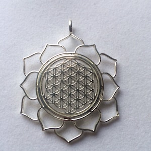 Sacred Geometry, Sterling Silver Flower of Life in Lotus Pendant