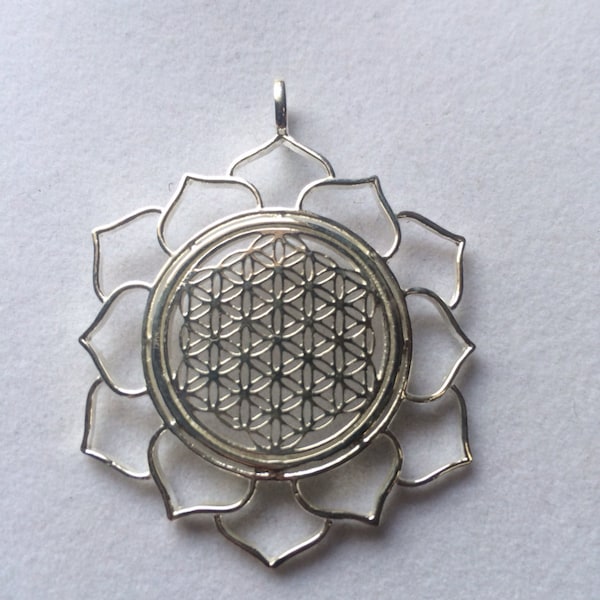 Sacred Geometry, Sterling Silver Flower of Life in Lotus Pendant