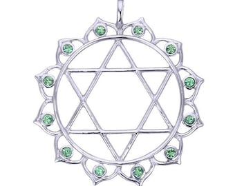 Chakra, Heart Chakra Pendant with Peridot made in 925 Sterling Silver, Anahata Chakra