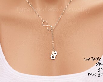 Infinity necklace,Y necklace,hand stamped initial,monogram necklace,family necklace,custom font,Friendship gift,graduation gift,mother gift