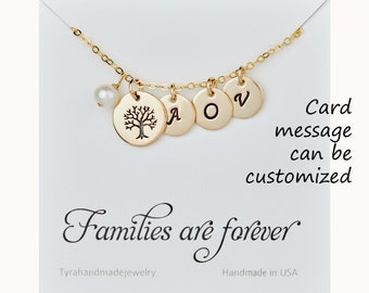 Gold Filled Family Tree Necklace,Custom font monogram,initial pearl necklace,Mother jewelry,Birthday,Mother's day gift,Anniversary gift