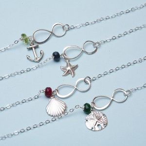 4er Set, Beach Ocean Bettelarmband, benutzerdefinierte Geburtsstein Infinity Armband, Anker, Muschel, Seestern, Sanddollar, bester Freund, Brautjungfer Geschenk