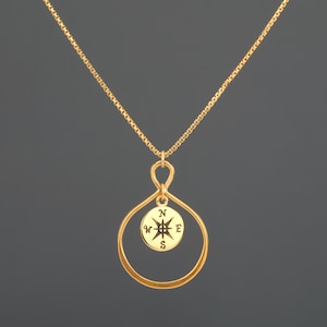 compass inside infinity hoop necklace,custom note card,asymmetrical Infinity necklace,Graduation gift,best friends,soulmate necklace