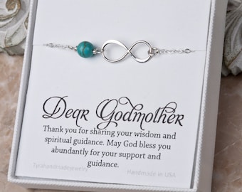 Godmother gift,Godmother infinity bracelet,custom birthstone bracelet,custom jewelry card,turquoise bracelet,friendship sisterhood bracelet