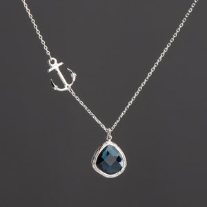 Collar con dije de ancla de plata de ley con tarjeta de nota, regalo de esposa de la marina, fuerza, collar náutico, regalos de Navidad, collar con colgante de ancla