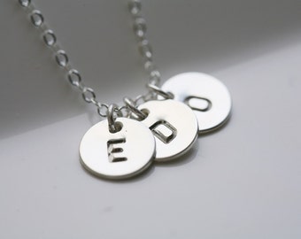 Three Initials Necklace,Sterling Silver,initial circle,monogram necklace,family necklace,custom font,Best Friend,Sisterhood,Mother's Jewelry