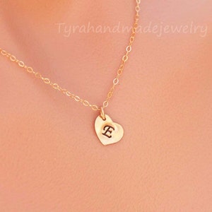 Heart initial Necklace,tiny initial heart tag,hand stamped,custom font,Simple Daily Jewelry,Bridesmaid Gifts,Wedding Jewelry