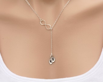 Infinity initial necklace,leaf initial necklace,couple initials,family necklace,anniversary gift,sisterhood,friendship,best friend gift