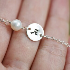 Initial Necklace, Tiny Initial Charm and pearl Sterling silver Necklace,daily jewelry,Bridal Jewelry, Bridesmaid gifts