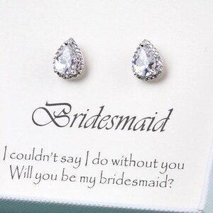 Bridal Earrings Cubic Zirconia Earrings,TEardrop cz earrings,bridesmaid earrings,Cubic zirconia earrings,Bridesmaid card with earrings