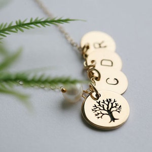 Gold Filled Family Tree Necklace,Custom font monogram,initial pearl necklace,Mother jewelry,Birthday,Mother's day gift,Anniversary gift image 2